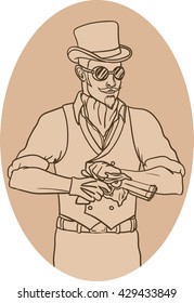 Steampunk gentleman portrait - isolated vector illustration in sepia tones