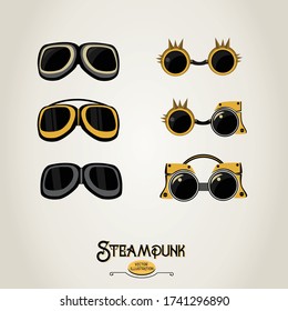 Steampunk goggles set vector illustrations