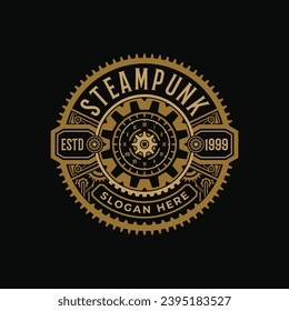 Steampunk gold gear badge vintage