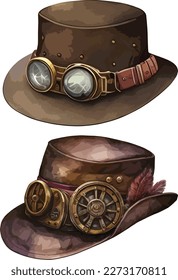 Steampunk hat clipart, isolated vector illustration.