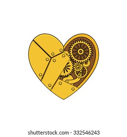 steampunk heart with gears in doodle style