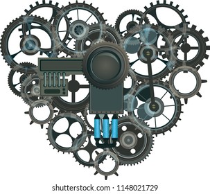 steampunk heart love mechanical isolated with frame, menu, gears and cogs