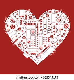 Steam-punk heart on red background