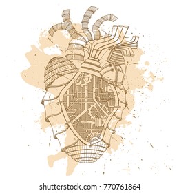 Steampunk Human Heart with Gears and Clock Pieces Vector