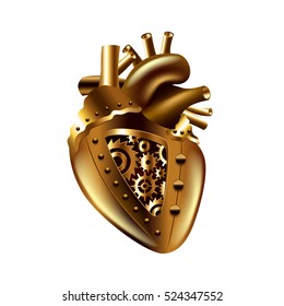 Steampunk human heart isolated photo-realistic vector illustration