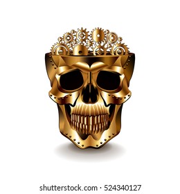 Steampunk human skull isolated photo-realistic vector illustration