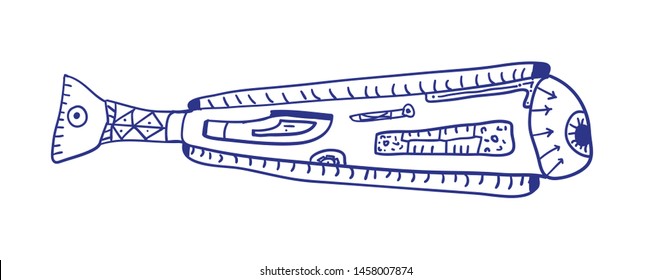 Steampunk Humorous mechanical fish. Vector sketch illustration.