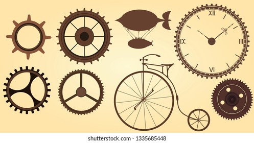 Steampunk icon logo sign, vintage stile cogs, airship bicycle