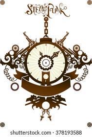 Steampunk Illustration of a Clock Designed with Elaborate Gears
