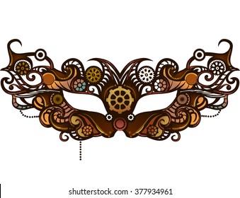 Steampunk Illustration of an Elaborately Designed Female Face Mask