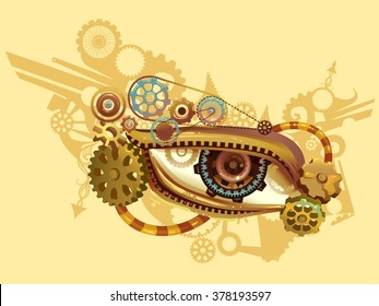 Steampunk Illustration of an Eye Elaborately Designed with Cogs and Gears