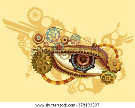 Steampunk Illustration of an Eye Elaborately Designed with Cogs and Gears