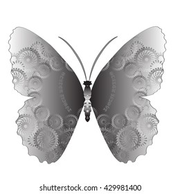 Steampunk illustration. Fantasy mechanical  butterfly with gear wheels. Collage in steampunk style.