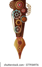 Steampunk Illustration of a Fountain Pen Designed with Gears