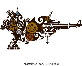 Steampunk-Illustration von Waffen, konstruiert mit ausgefeilten Gänsen