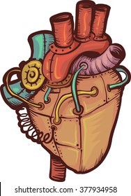 Steampunk Illustration of a Heart Made of Metals