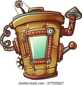 Steampunk Illustration of a Trash Bin Designed with Mechanical Gears