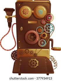 Steampunk Illustration of a Vintage Phone Designed with Cogs and Gears