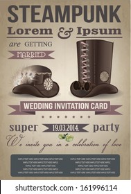 Steampunk invitation card, vintage, wedding