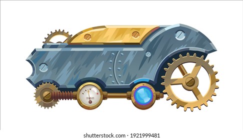 Steampunk iron mechanism. Gears, barometer. Vector isolated illustration.