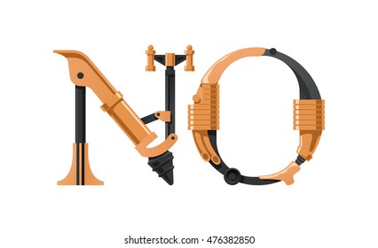 Steampunk letter  made of different technical pieces: pipes, blocks, screws, etc. Letter N and O.