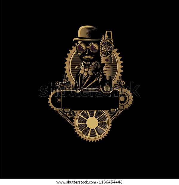 Steampunk Logo Man Camera Stock Vector Royalty Free