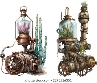 Steampunk machine clipart, isolated vector illustration.