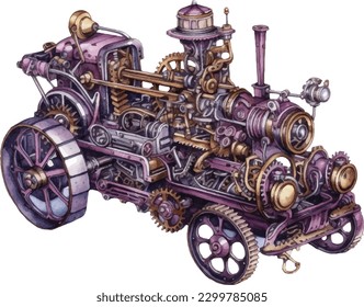 Steampunk machine clipart, isolated vector illustration.