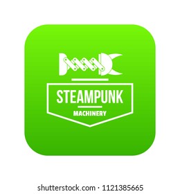 Steampunk machinery icon green vector isolated on white background