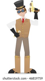 Steampunk man holding guy and watch