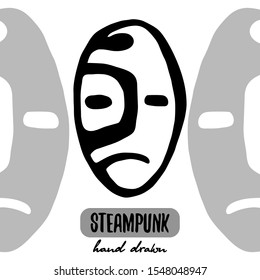 Steampunk mask outline vector illustration hand drawing logo stock