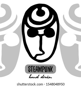 Steampunk mask outline vector illustration hand drawing logo stock