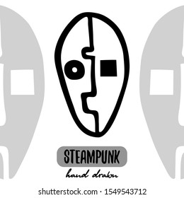 Steampunk mask outline vector illustration hand drawing logo stock