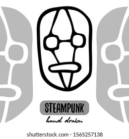 Steampunk mask outline vector illustration hand drawing logo stock