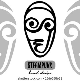 Steampunk mask outline vector illustration hand drawing logo stock