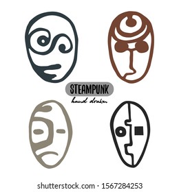 Steampunk mask outline vector illustration hand drawing logo stock
