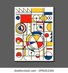 Steampunk mechanic. Fashion poster inspired by postmodern Mondrian. Neoplasty, Bauhaus. Useful for interior design, background, poster design, first page of the magazine, high-tech printing, cover.