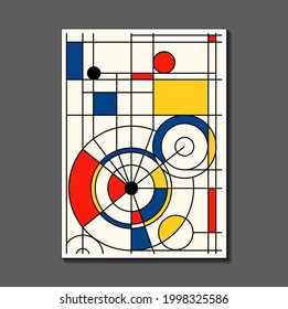 Steampunk mechanic. Fashion poster inspired by postmodern Mondrian. Neoplasty, Bauhaus. Useful for interior design, background, poster design, first page of the magazine, high-tech printing, cover.