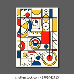 Steampunk mechanic. Fashion poster inspired by postmodern Mondrian. Neoplasty, Bauhaus. Useful for interior design, background, poster design, first page of the magazine, high-tech printing, cover.