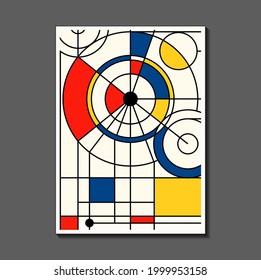 Steampunk mechanic. Fashion poster inspired by postmodern Mondrian. Neoplasty, Bauhaus. Useful for interior design, background, poster design, first page of the magazine, high-tech printing, cover.