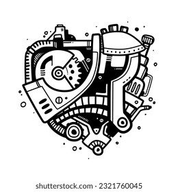 Steampunk mechanical black heart for print, vector illustration