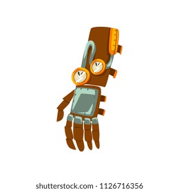 Steampunk mechanical hand, antique device vector Illustration on a white background