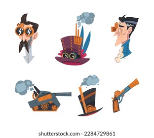 Objeto retro mecánico Steampunk con conjunto vectorial de mecanismo vintage