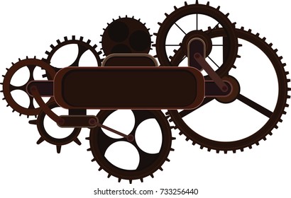 Steampunk mechanical signboard with cogs, gears 