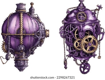 Mecanismos Steampunk clipart, ilustración vectorial aislada.