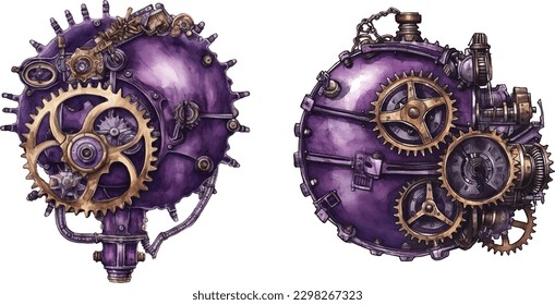 Mecanismos Steampunk clipart, ilustración vectorial aislada.