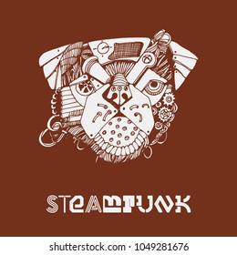 Steampunk mops dog. Vector illustration