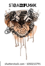 Steampunk mops.Watercolor vector background 