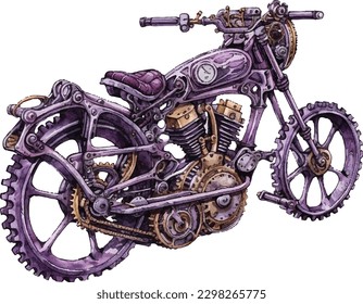 Steampunk motorcycle clipart, isolated vector illustration.