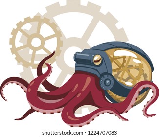 Steampunk octopus. Vector Illustration of Octopus.